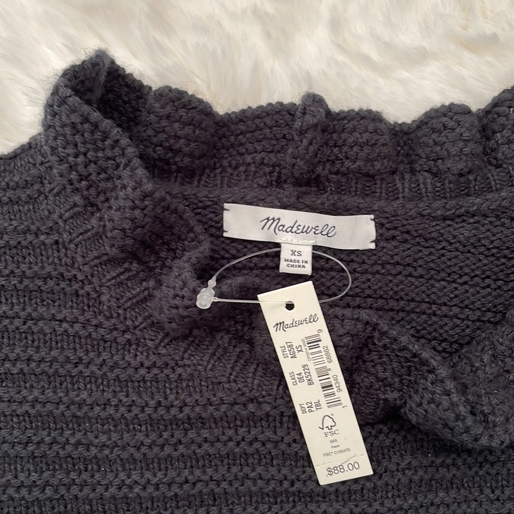 NWT MADEWELL Ruffle-Neck Pullover Sweater in Cotton-Merino Yarn - Picture 9 of 16
